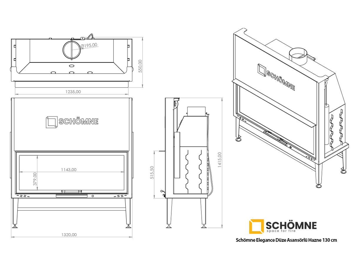 130 cm Flat Open Elevated Fireplace Chamber 