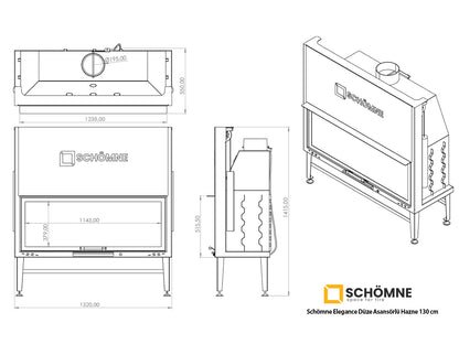 130 cm Flat Open Elevated Fireplace Chamber 