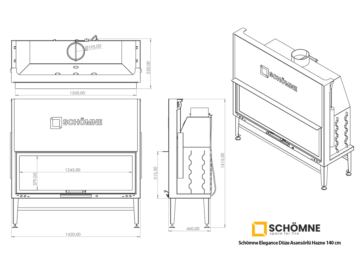 140 cm Flat Open Elevated Fireplace Chamber 