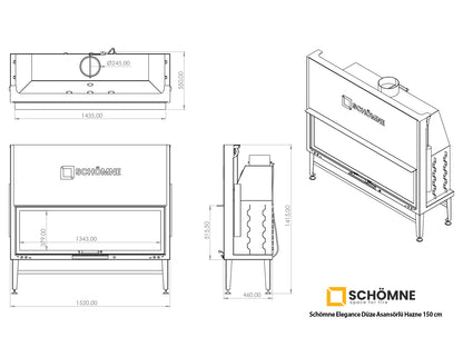 150 cm Flat Open Elevated Fireplace Chamber 