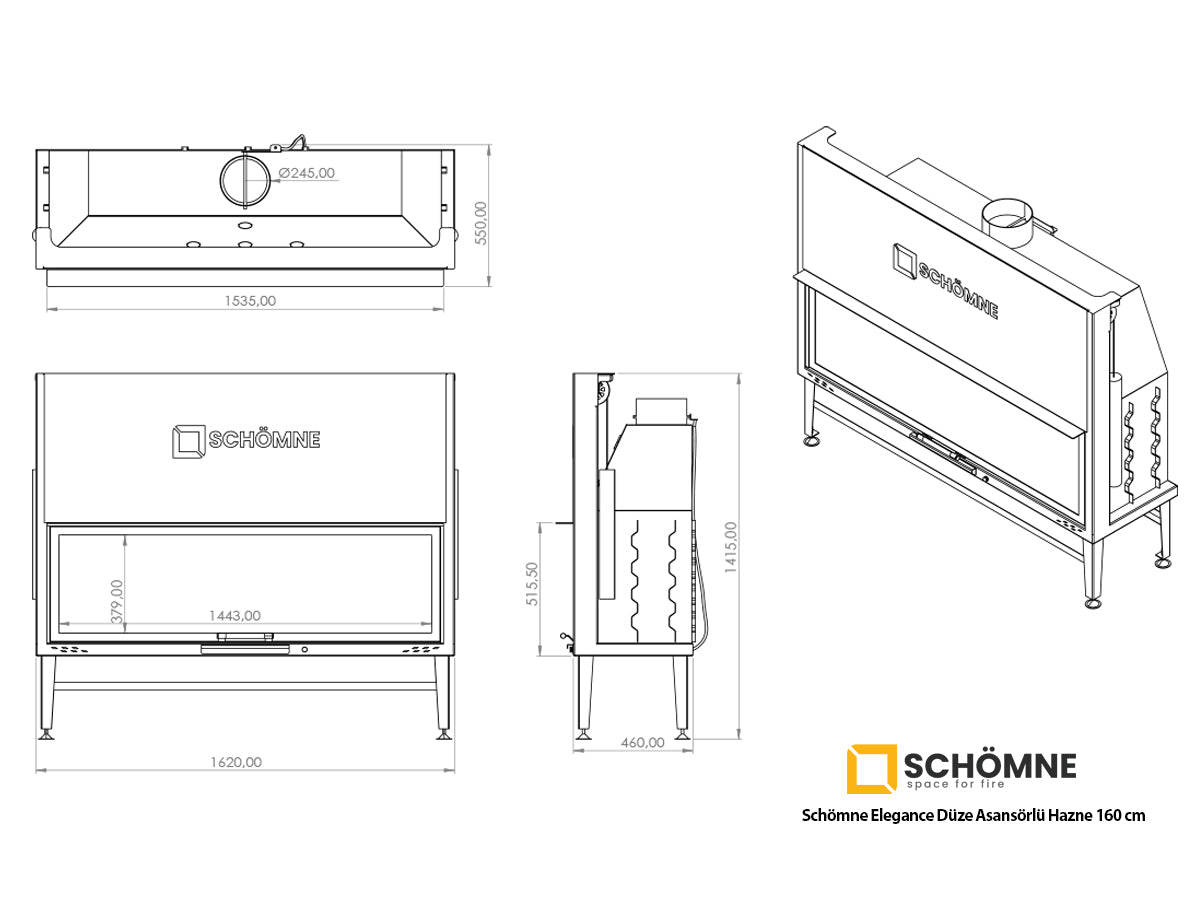 160 cm Flat Open Elevated Fireplace Chamber 