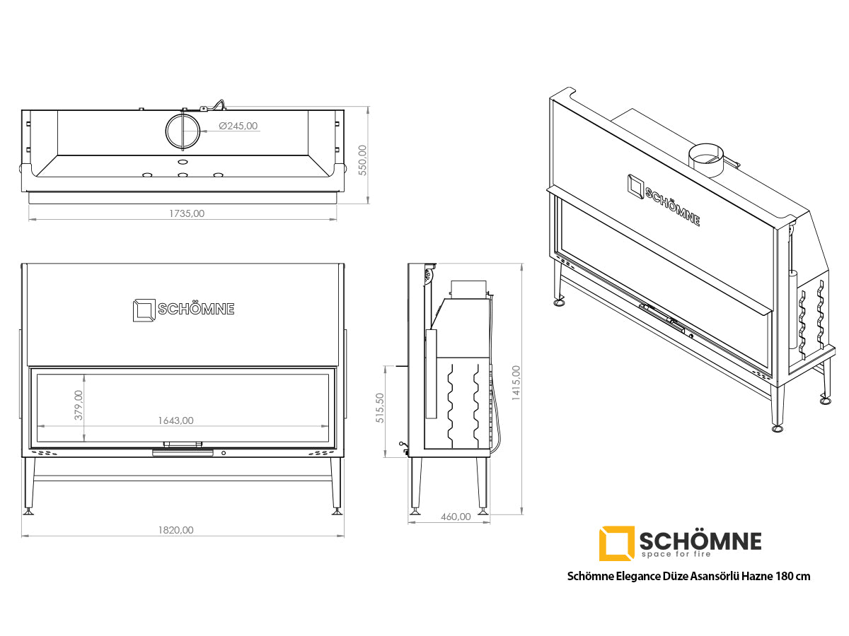 180 cm Flat Open Elevated Fireplace Chamber 