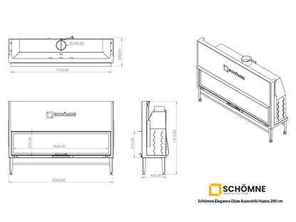 200 cm Flat Open Elevated Fireplace Chamber 